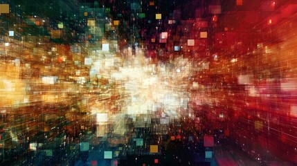Obraz premium Abstract Digital Art Colorful Pixelated Background with Light Burst Effect