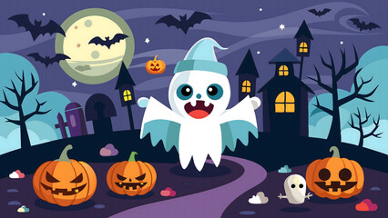 Spooky Haunted House with Jack-o'-Lanterns background