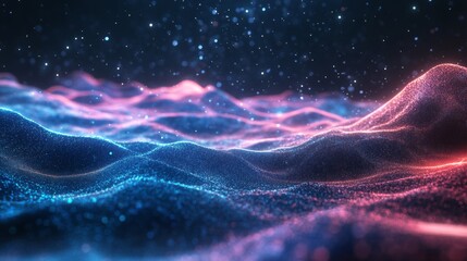 Fototapeta premium Abstract Blue and Pink Particle Wave Landscape