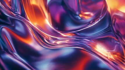 Fototapeta premium Abstract Wavy Metallic Surface with Vibrant Orange and Purple Hues