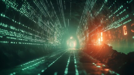 Obraz premium Futuristic Tunnel of Data and Code