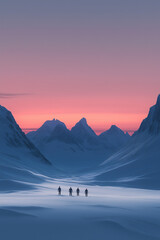 winter landscape in snowy mountains at sunset