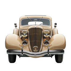 A vintage car with a chrome grille and chrome trim