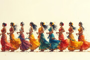 Fototapeta premium Traditional Indian dancers in colorful attire, perfect for cultural, festival, or dance-related themes.