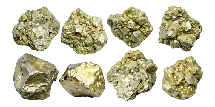 set of Uncut iron pyrite stone isolated on white background.AI GENERATED