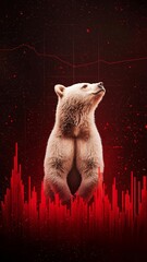 Obraz premium Stocks fall market conceptual. Bear silhouette against a vibrant red background with abstract waveforms.