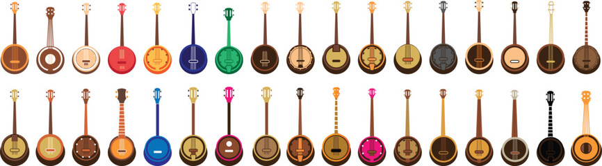 Naklejka premium Banjo Instrument vector art illustration. music instrument rock, jazz silhouette. music band vector illustration icons set Vector design.