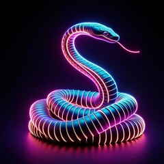 Fototapeta premium Neon Snake with Chinese Lanterns in Dark Background 