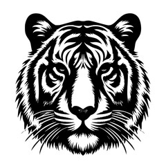 Tiger head silhouette isolated on white background.