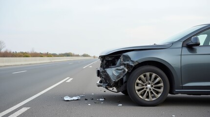 Car Accident With Significant Front End Damage on a Highway During the Day
