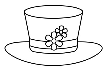 Elegant Vector Illustration of a Top Hat Adorned with a Beautiful Flower
