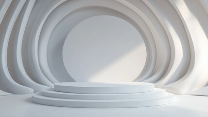 Obraz premium Abstract White Stage with Circular Architectural Design Elements