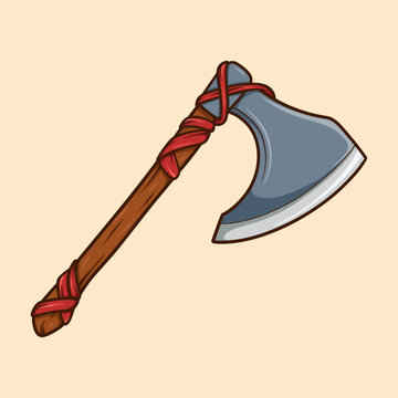 recommend clip art: Large Medieval Axe Wooden Handle Cartoon