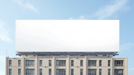 Obraz premium Empty Billboard on Building Rooftop Under Clear Blue Sky During Daytime in an Urban Setting
