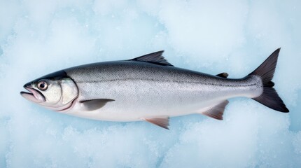 Obraz premium Fresh Silver Salmon Resting on Ice After Being Caught in a Cold Water Fishery