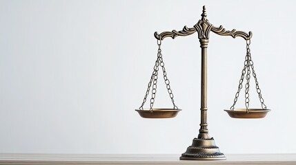 Detailed view of balance scales of justice with a plain background, providing plenty of space for law firm branding or copy