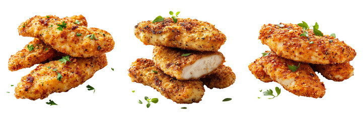 Crispy fried chicken isolated on transparent PNG background image perfect for food-themed...