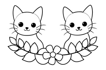Floral-Themed Kitten Pair Coloring Page for Stress Relief and Creativity
