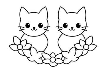 Twin Kittens in a Delicate Flower Garland Fun Coloring Activity for Children

