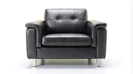 Fototapeta premium Modern black leather armchair isolated on white background