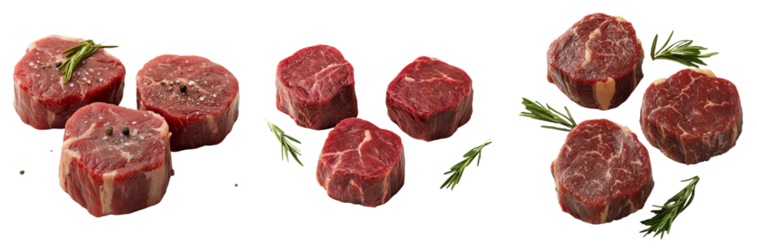 Raw beef tenderloin steak isolated on transparent PNG background image perfect for food-themed illustrations or meat designs