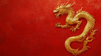 Fototapeta premium A Golden Dragon on a Red Background