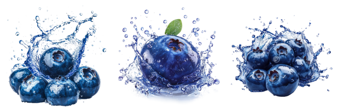 Blueberry with splashing water isolated on transparent PNG background image perfect for food-themed illustrations or fruit designs