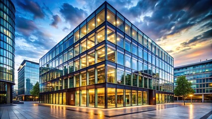 Modern cubic building in London style with big windows