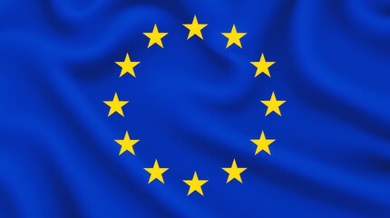 The European Union Flag Waving Gently in a Breeze, Symbolizing Unity and Cooperation Among Member States