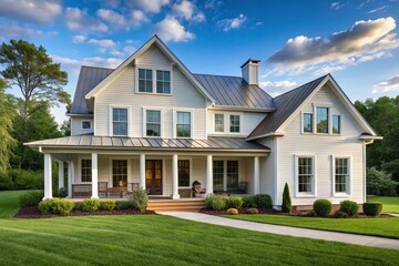 Modern farmhouse exterior with fresh paint