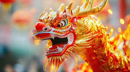 Obraz premium Close-up of a Dragon Costume with Red and Gold Details