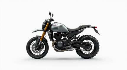 Obraz premium A Rugged Motorcycle Showcased on a Clean Background, Emphasizing Its Adventurous Design and Features
