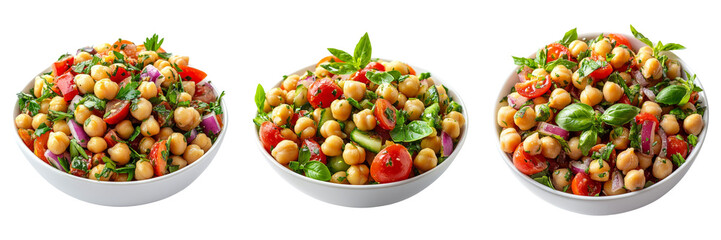 Chickpea salad in bowl isolated on transparent PNG background image perfect for food-themed illustrations or healthy eating designs