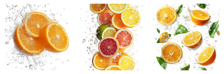 Sliced citrus fruits isolated on transparent PNG background image perfect for food-themed illustrations or fruit designs