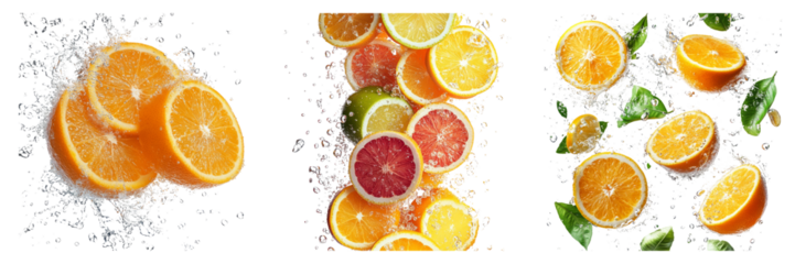 Sliced citrus fruits isolated on transparent PNG background image perfect for food-themed illustrations or fruit designs