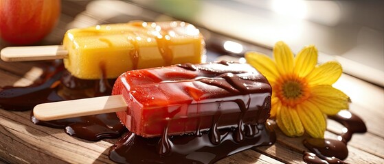 Chocolate Covered Ice Pops on Wooden Surface