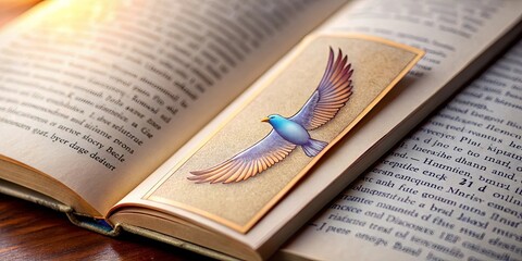 A handcrafted bookmark, a painted bird in flight, tucked within the pages of a worn book, its presence a testament to the love of reading and the enduring power of stories.