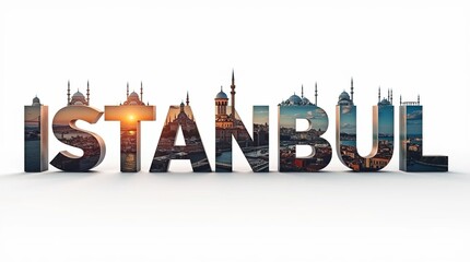 Obraz premium Vibrant Representation of Istanbul's Skyline With Iconic Landmarks Blended Into the City Name