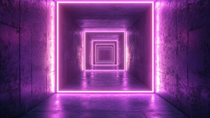 Square portal of ultraviolet neon light lines, 3D Rendering, AI generated image