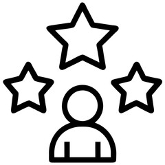 Icon representing achievements and ratings with a person and three stars in a business context