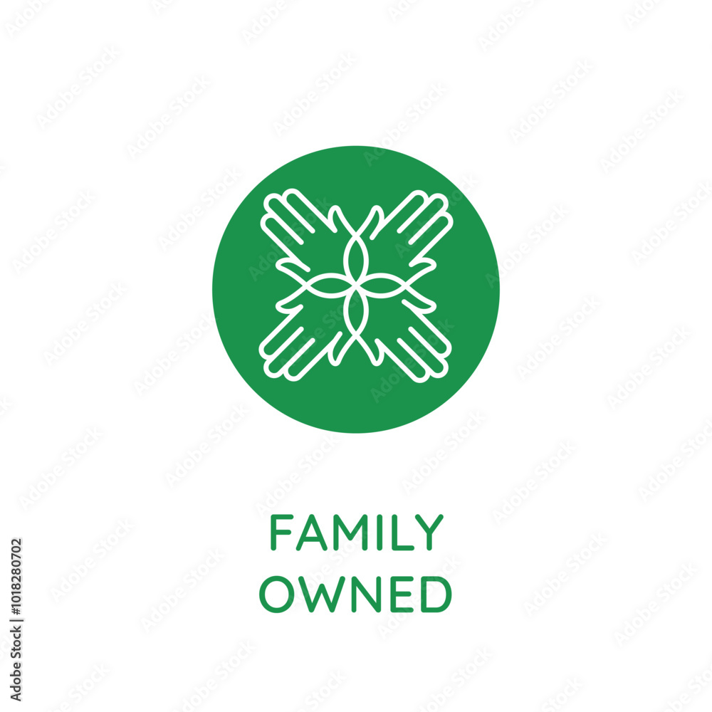 Poster Vector line design element, badge and icon for food and cosmetics packaging in mono linear style - family owned