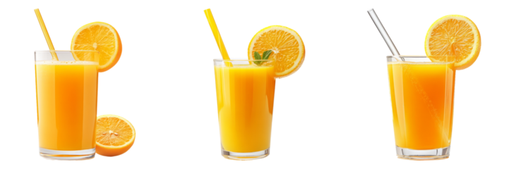 Orange juice in glass with slices isolated on transparent PNG background image perfect for food-themed illustrations or beverage designs