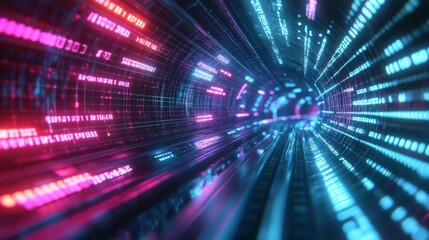 Obraz premium Abstract Tunnel of Binary Code in Vibrant Pink and Blue Hues