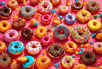 vibrant spread junk food colorful backdrop showcasing assorted treats eye catching colors, appetizers, finger, foods, snacks, savory, crunchy, desserts