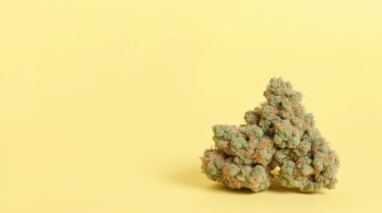 Freshly Harvested Cannabis Buds on a Yellow Background Arranged Artistically for a Vibrant Display