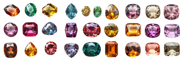 Fototapete Edelstein Colorful gemstones isolated on transparent PNG background image perfect for jewelry-themed illustrations or decorative designs  © FarahaDesign