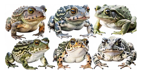Watercolour collection of common toads isolated on white background.AI GENERATED