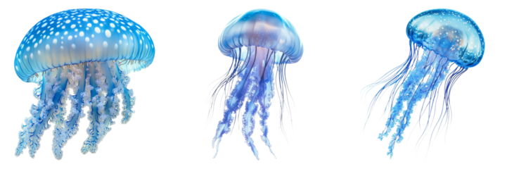 Colorful jellyfish isolated on transparent PNG background image perfect for marine-themed illustrations or underwater designs