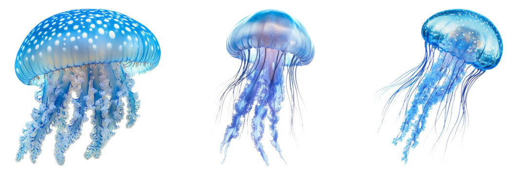 Colorful jellyfish isolated on transparent PNG background image perfect for marine-themed illustrations or underwater designs