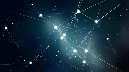 Fototapeta premium Abstract Network Connection White Lights on Dark Blue Background